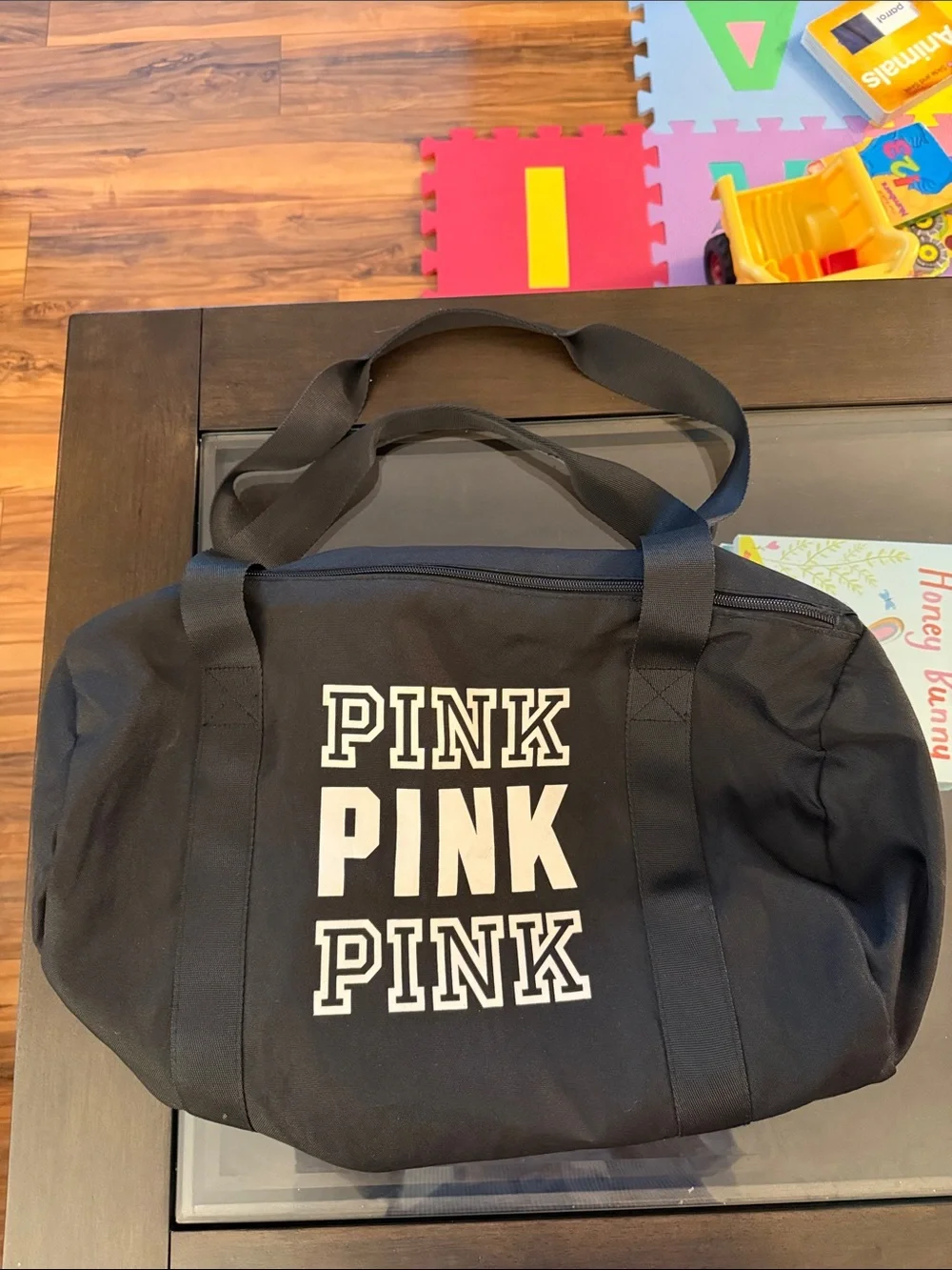 PINK Victoria's Secret Black Small Duffle with Bold Logo